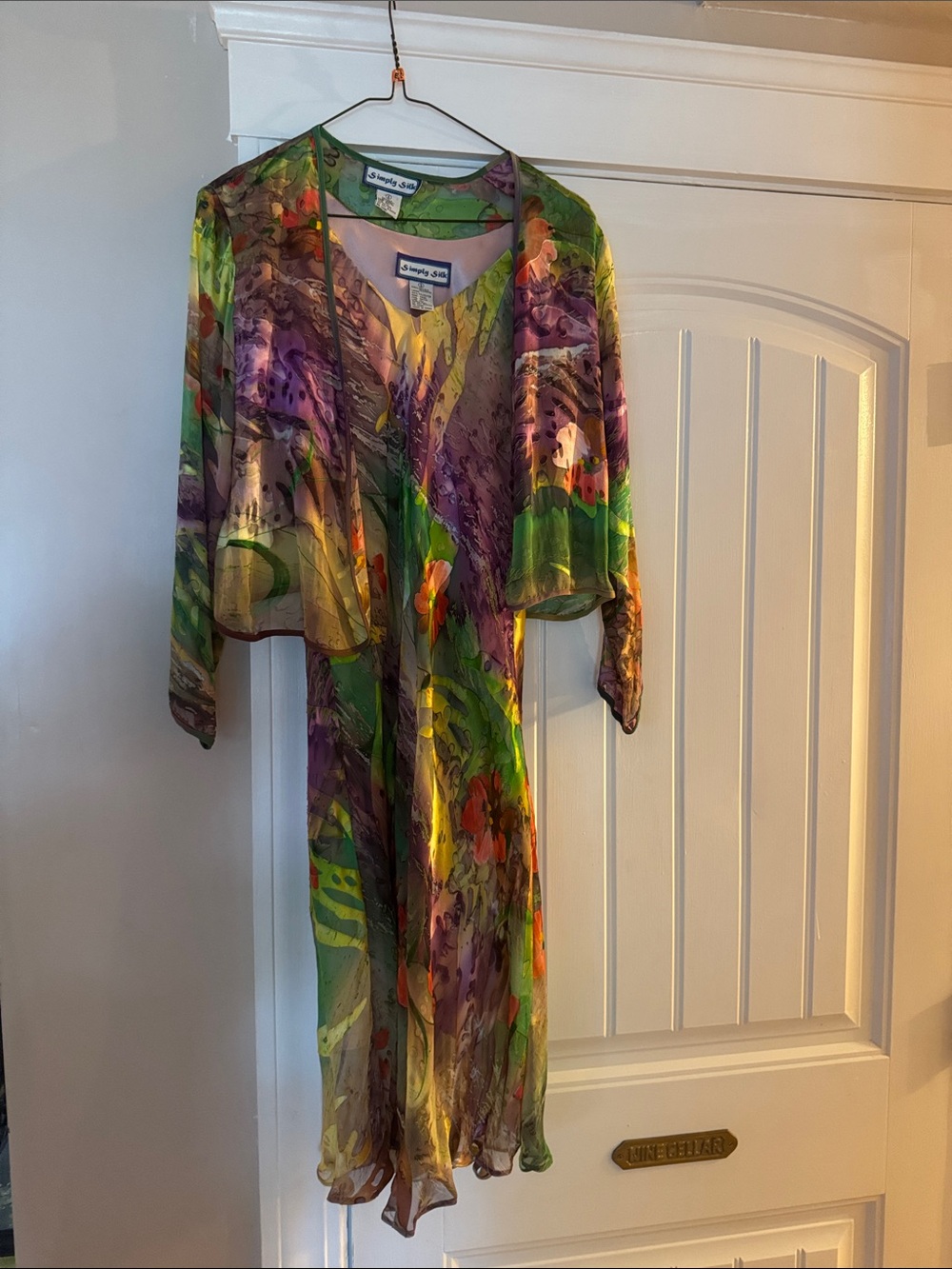 Simply, silk  shift dress Sheer Multicolor Floral shift dress with shrug